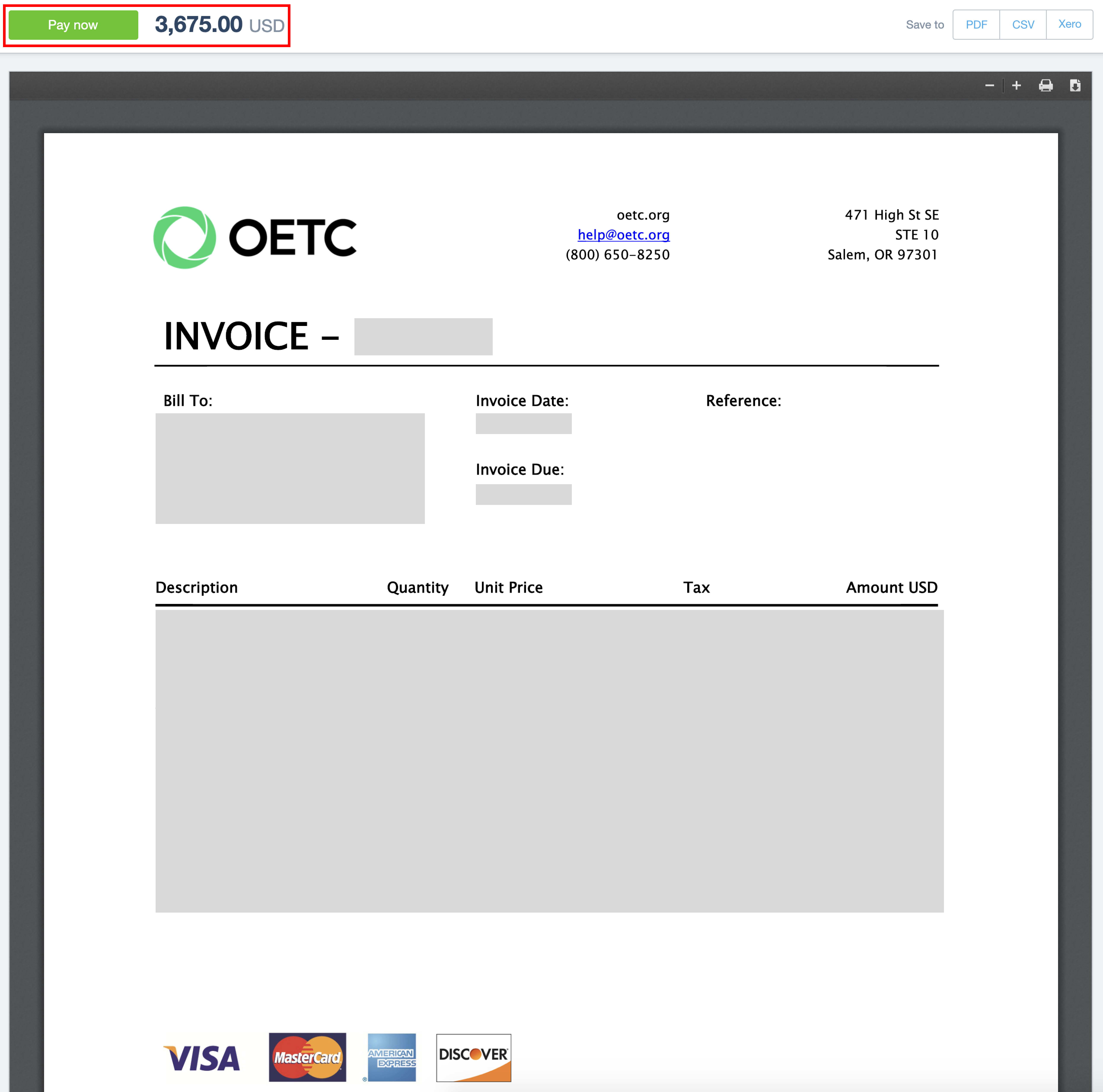 online invoicing and credit card payment